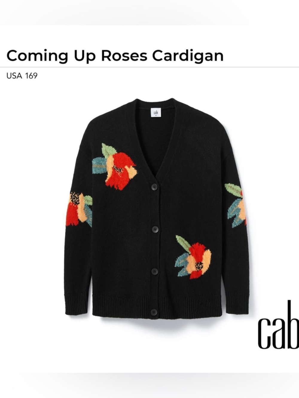 CAbi Coming Up Roses Black Cardigan - EUC Size Medium
